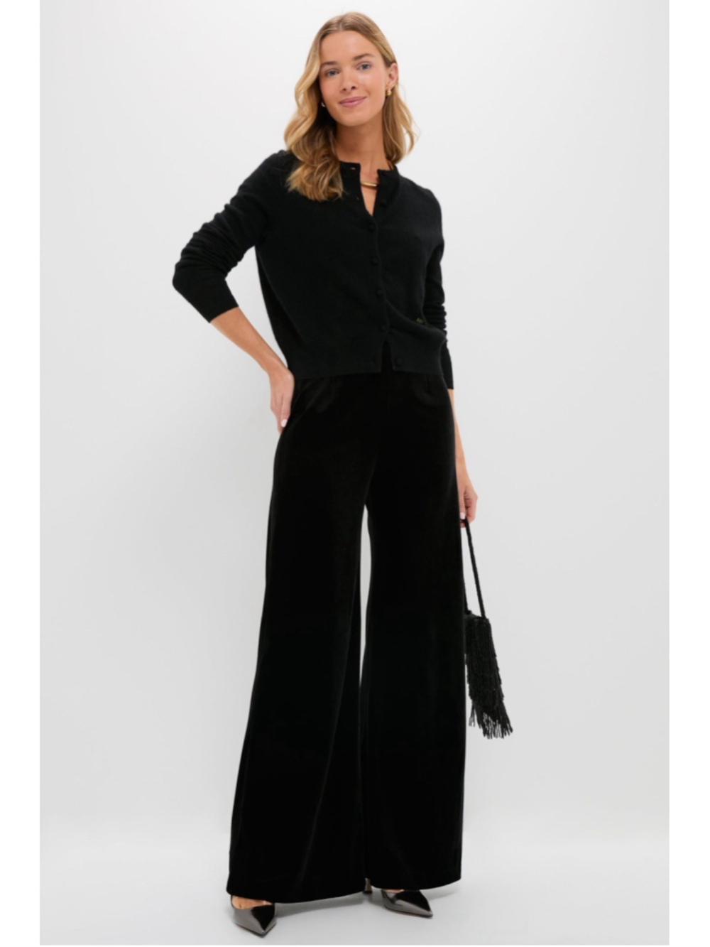 Tuckernuck Black Velvet Deja Pant Wide Leg Velvet Pants M High Rise Luxe Classic
